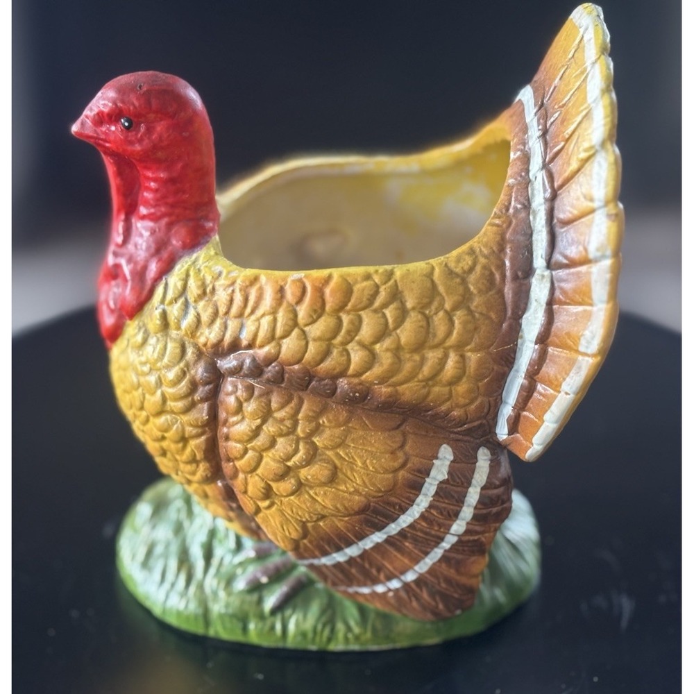 Vintage Thanksgiving Turkey Ceramic Planter Mid Century Modern Holidays